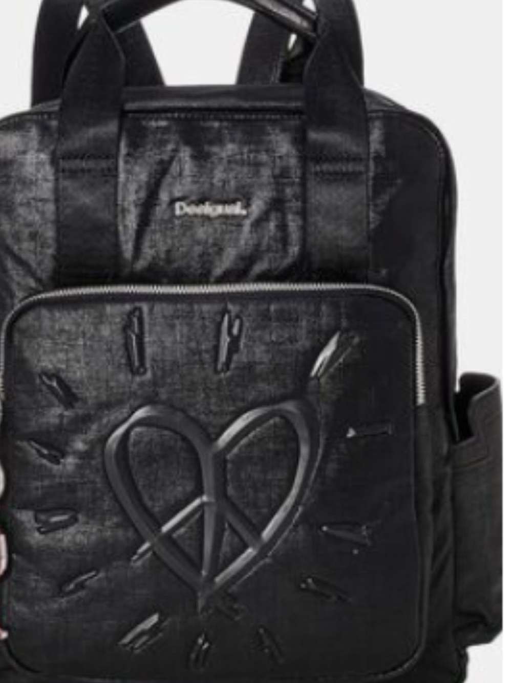 Desigual Black Men's / Womenβs Backpack with Embossed Heart Detail
